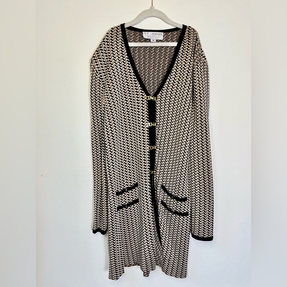 St. John Collection Vintage Jacket Skirt Suit Black Tan Zip & Claps Women’s Sz M - Picture 10 of 16